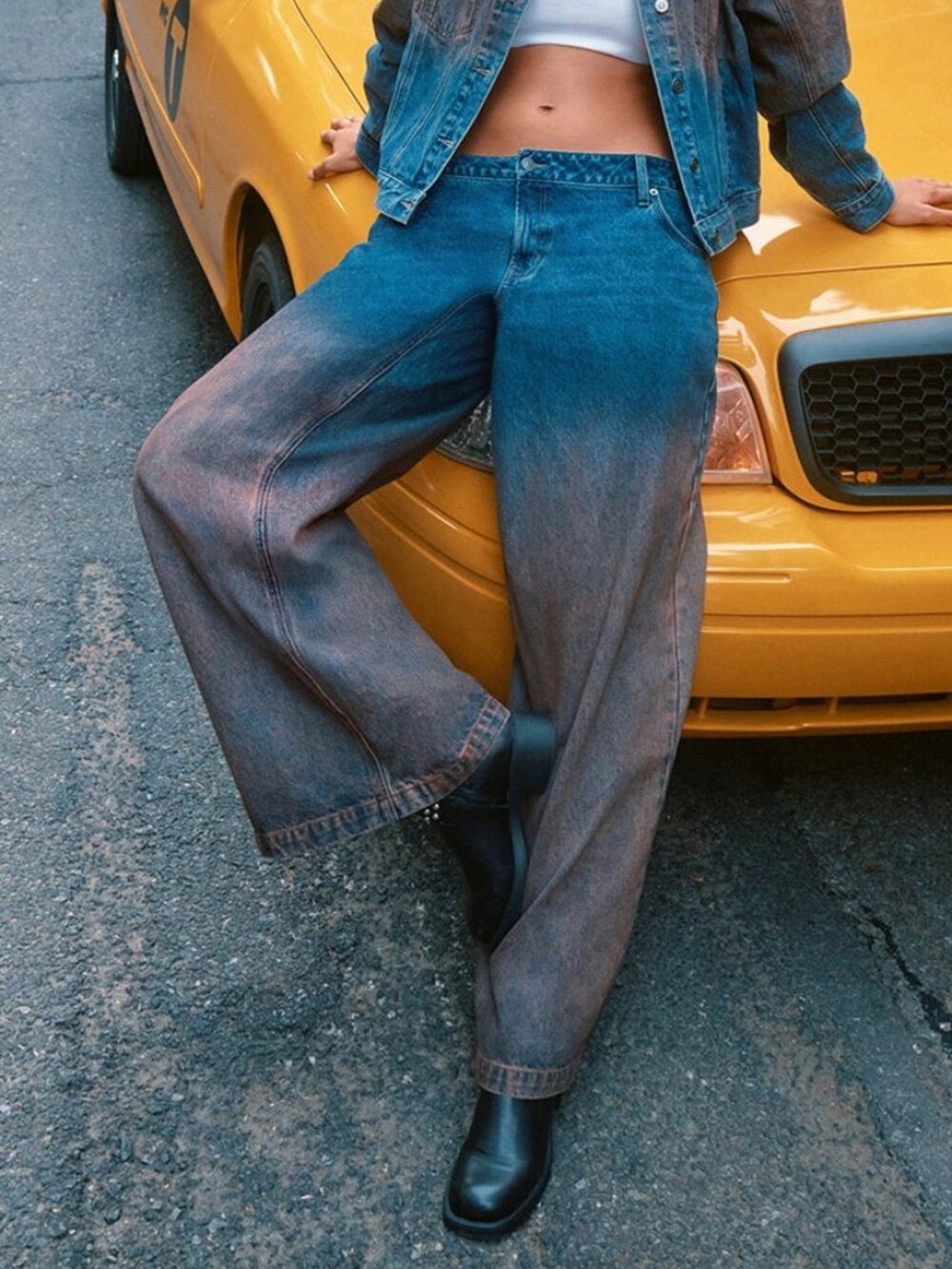 Two Tone Wide Leg Jeans